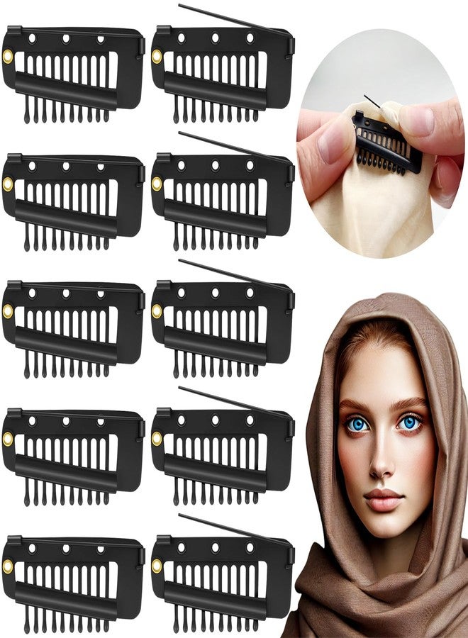 Jaasuee 10 Pcs Safety Pin Snap-Comb Hair Clips for Securing Dupatta, Turban, Scarf, Wedding Veil, and Wig Piece - Secure Headscarf Clips with Teeth for Reliable Hold - Image 1